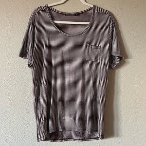 Brandy Melville, Maroon and White Striped Short Sleeve Top
